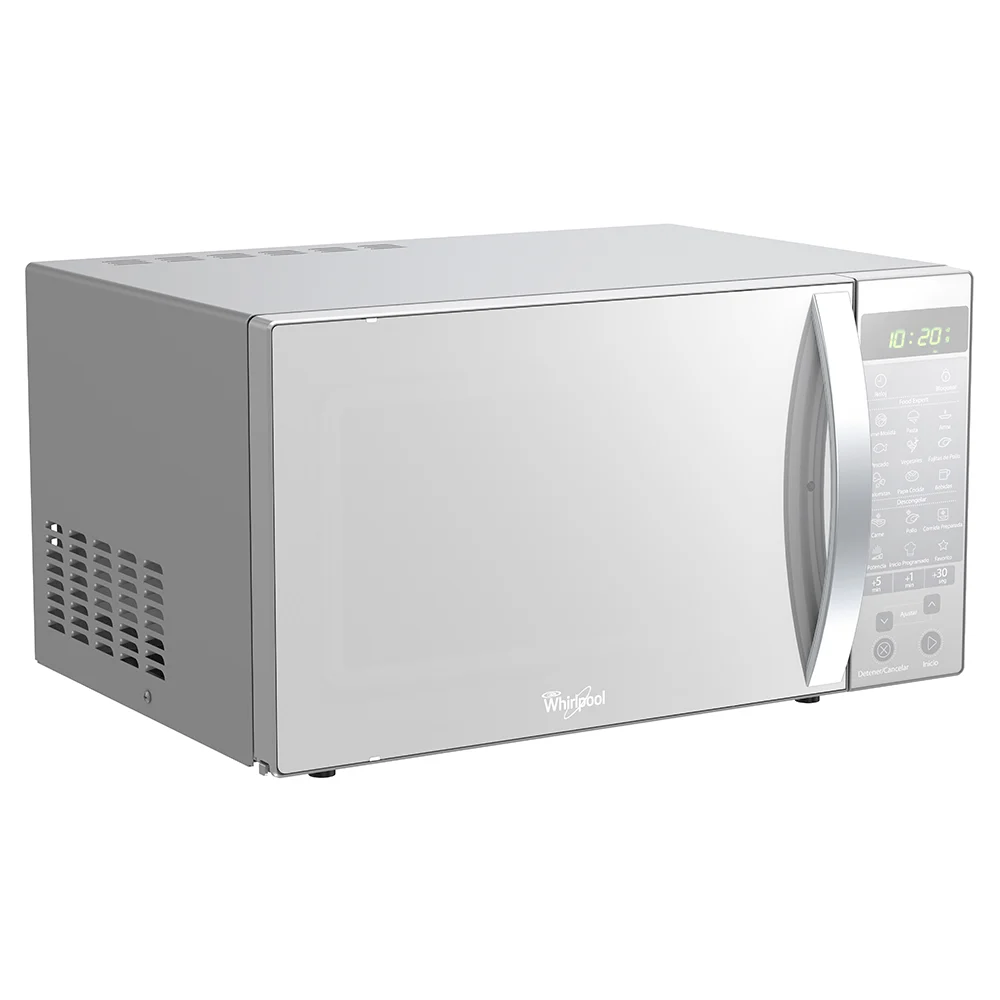 Horno de microondas plateado · fotografía comercial de referencia 2
