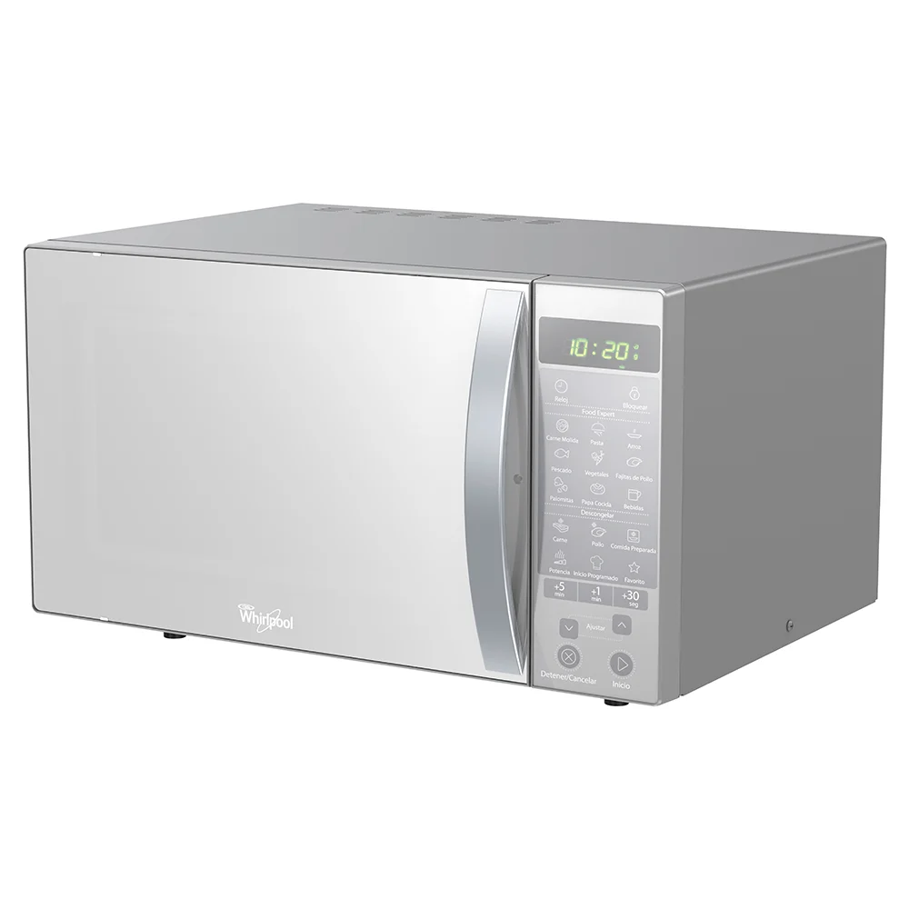 Horno de microondas plateado · fotografía comercial de referencia 3